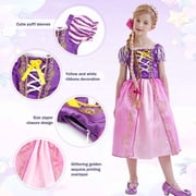 Jurebecia Girls Princess Costume, Floral Puffy Dress for Halloween Cosplay, Kids Birthday Party Dress with Accessories 6(4-5Years)