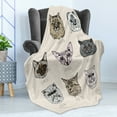 thumbnail image 4 of Indie Soft Flannel Fleece Throw Blanket, Different Breeds Cat Portraits in Doodle Style and Funny Animals Kittens, Cozy Plush for Indoor and Outdoor Use, 50" x 70", Tan Beige Taupe, by Ambesonne, 4 of 5