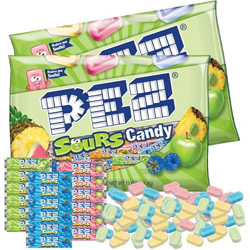 Bulk Sour Pez Candies Refill Bags, Pineapple, Green Apple, Blue Raspberry, and Watermelon Hard