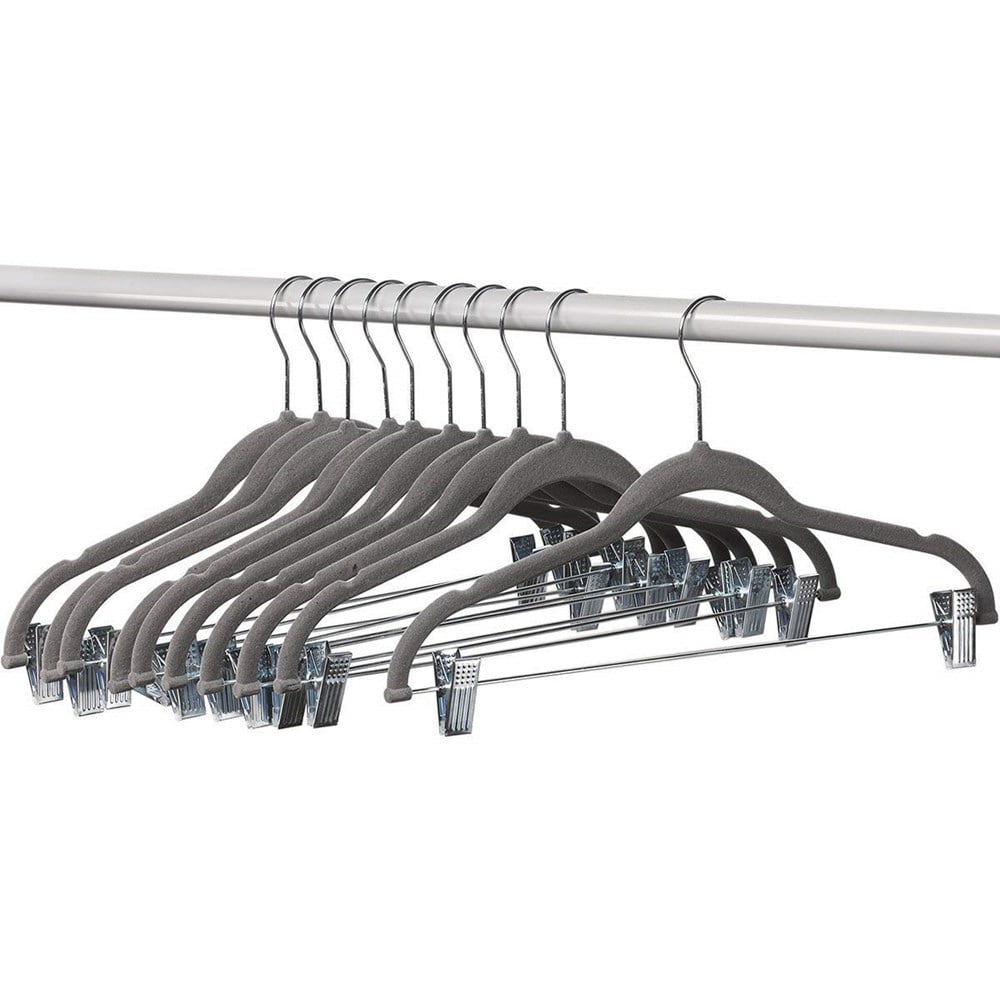 10 Pack Clothes Hangers With Clips Ultra Thin Non Slip Velvet, Gray