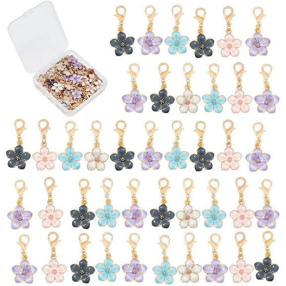 1 Box 50Pcs Stitch Markers Crochet Stitch Marker Spring Sakura Flower Charms Zipper Pull Clip On Removable Lobster Clasp Charm Locking Knitting Markers
