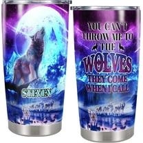 Personalized Wolf Tumbler Custom Name Stainless Steel Insulated Cups with Lid 20oz Travel Coffee Mug Gift for Birthday Son Men Dad