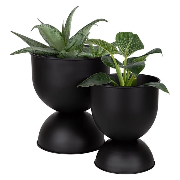 Volz Modern Indoor Planter, Set of 2, Black, Sophisticated Modern Home Decor for Storage and Display