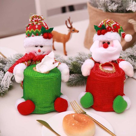 Homeholiday Christmas Santa Snowman Tissue Holder Container Paper Roll Clothes Round Box