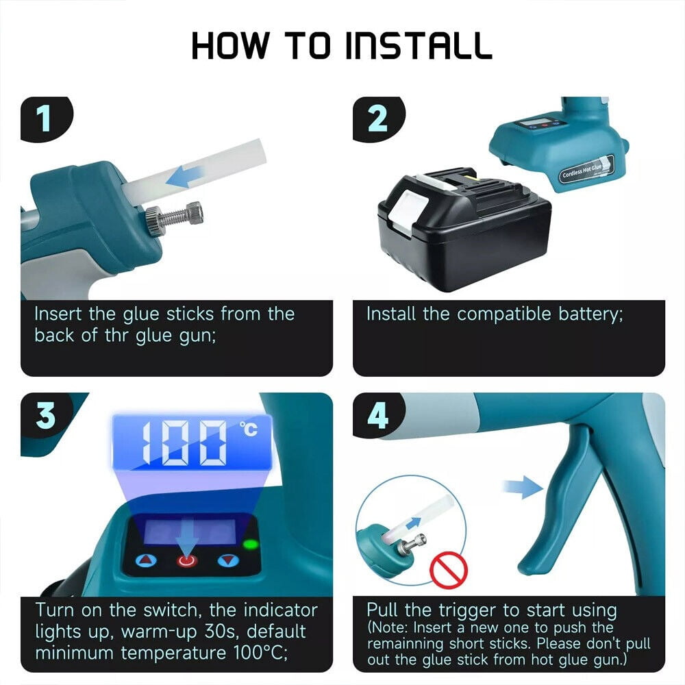 For Makita/Dewalt/Milwaukee/Bosch Ryobi 18V Li-ion Battery Cordless Hot Melt Glue Gun with 11mm Glue Sticks with Digital Display