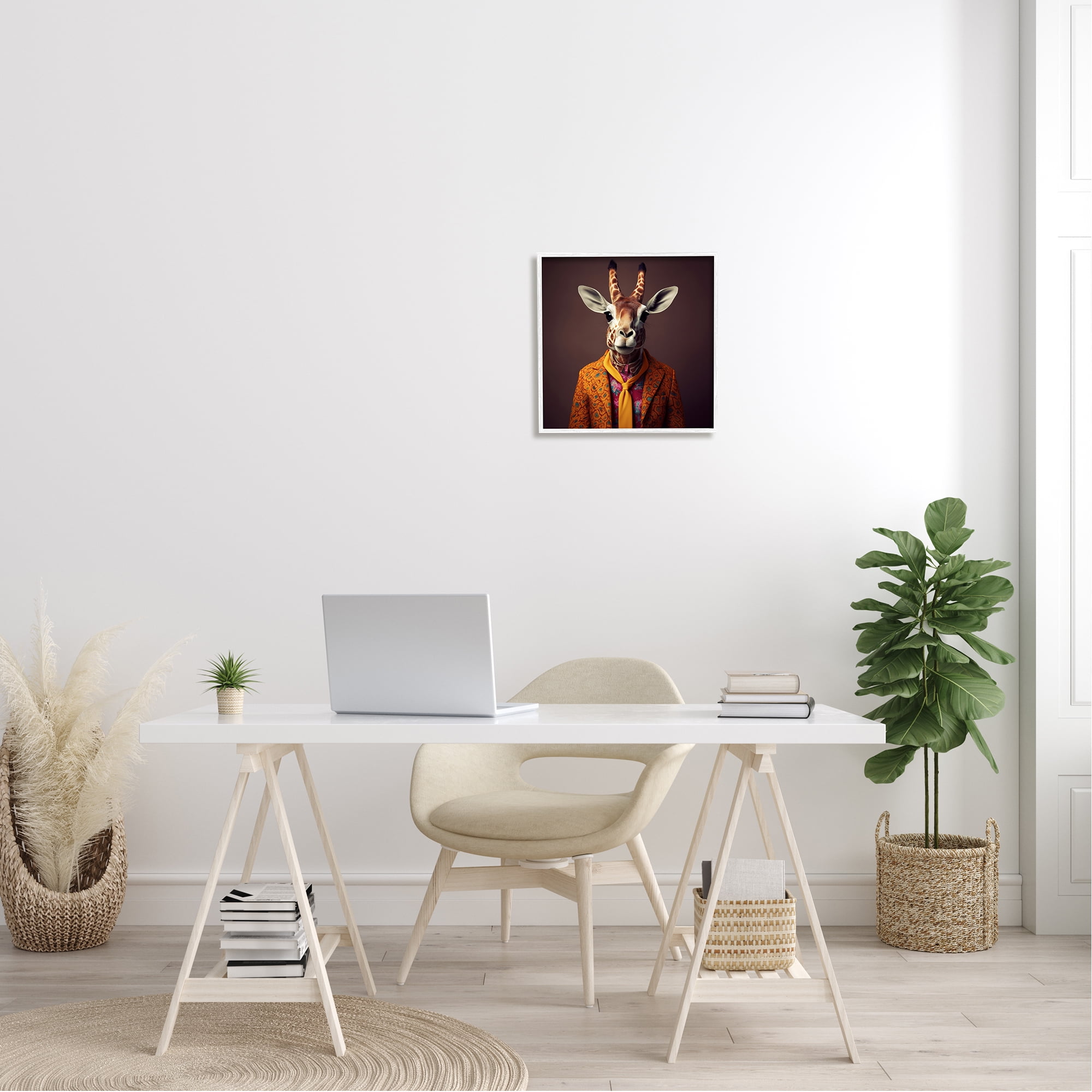 Stupell Industries Brown Vintage Fashion Giraffe Animals & Insects Painting White Framed Art Print Wall Art, 17 x 17