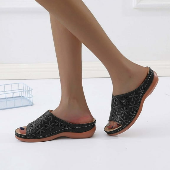 2025 Women's Sandals Under $15, Xunlbb Women's Fashion Casual Hollow Flower One-Line Spring And Summer New Wedge Heel Sandals