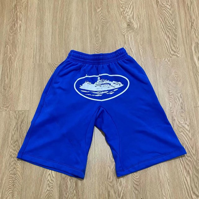 Venta de liquidación Pantalones cortos casuales deportivos hawaianos con tiras estampadas a la moda para hombre Azul oscuro L