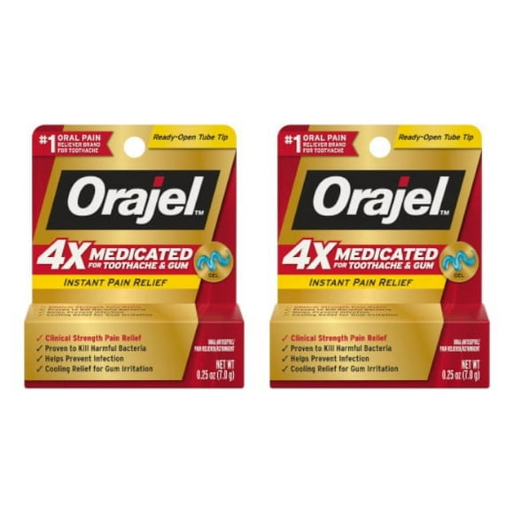 Orajel 4X Medicated For Toothache & Gum Relief, Cooling Gel, 0.25 oz (Pack of 2)