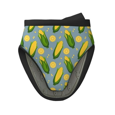 

Tebeau Corn On The Leaves Print Short Oven Mitts Heat Resistant Silicone Kitchen Mini Oven Mitts Non-Slip Grip Surfaces and Hanging Loop Gloves