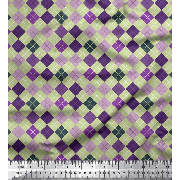 Soimoi Cotton Voile Fabric Argyle Check Decor Fabric Printed Yard 56 Inch Wide