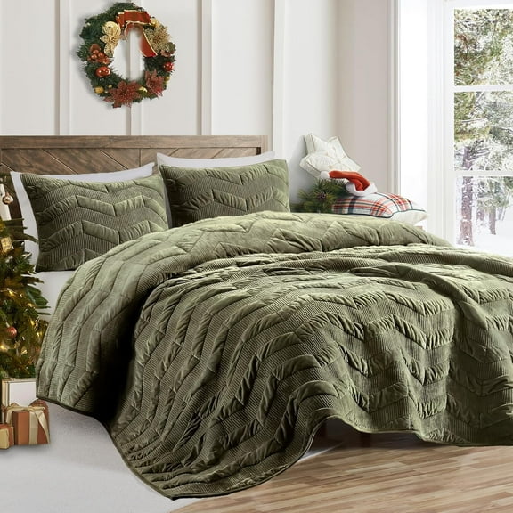 Wonderful Bedding Diamond Quilting Luxury Crushed Velvet 3-Pieces Quilt Set