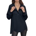 thumbnail image 2 of Women's Fashion Women's Lightweight Long Sleeve Pullover With Pockets Preppy Graphic Hoodie, Solid Color Fall Winter Sweatshirt with Button Details for Stylish Outfits,Navy,XL, 2 of 7