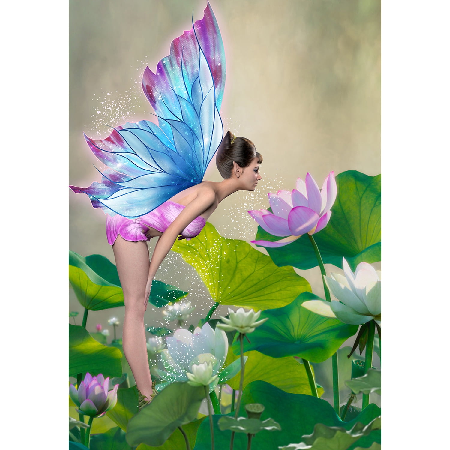 America Forever Fairy House Flag - Spreading Fairy Dust Lotus Pond - Magical Fantasy Fairy Tales Spring Summer Seasonal Yard Outdoor Decorative Double Sided Flag - 28 x 40 Inch