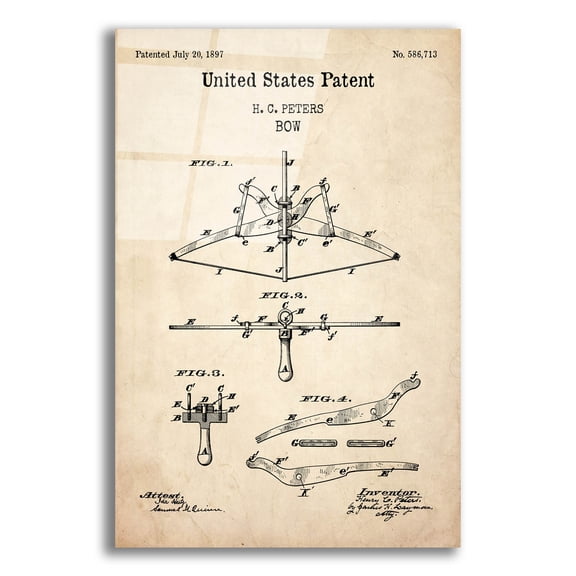 Epic Art 'Bow Blueprint Patent Parchment,' Acrylic Glass Wall Art, 12"x16"