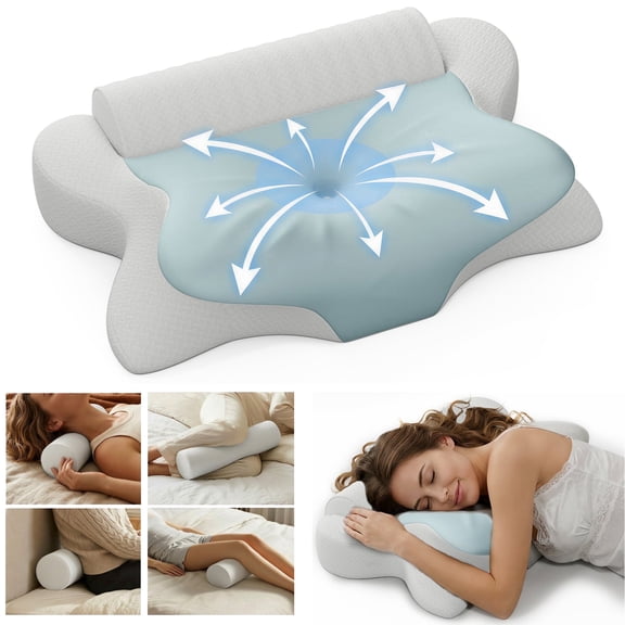 NEYGLIM Cervical Neck Pillows with Detachable Cervical Neck Roll for Neck & Shoulder Pain Relief, Pregnancy Pillows with Cooling Cover for Improves Sleep
