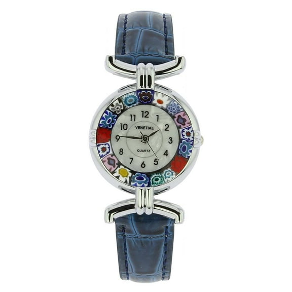 Murano Glass Millefiori Watch with Leather Band - Blue