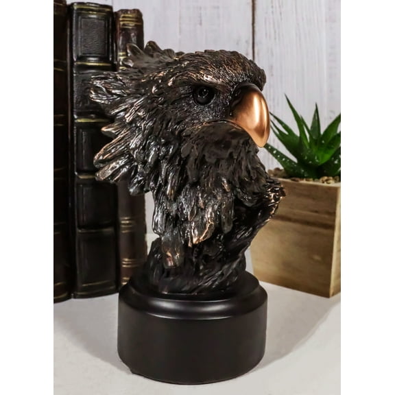 Patriotic American Bald Eagle Bust Bronze Electroplated Resin Figurine With Base
