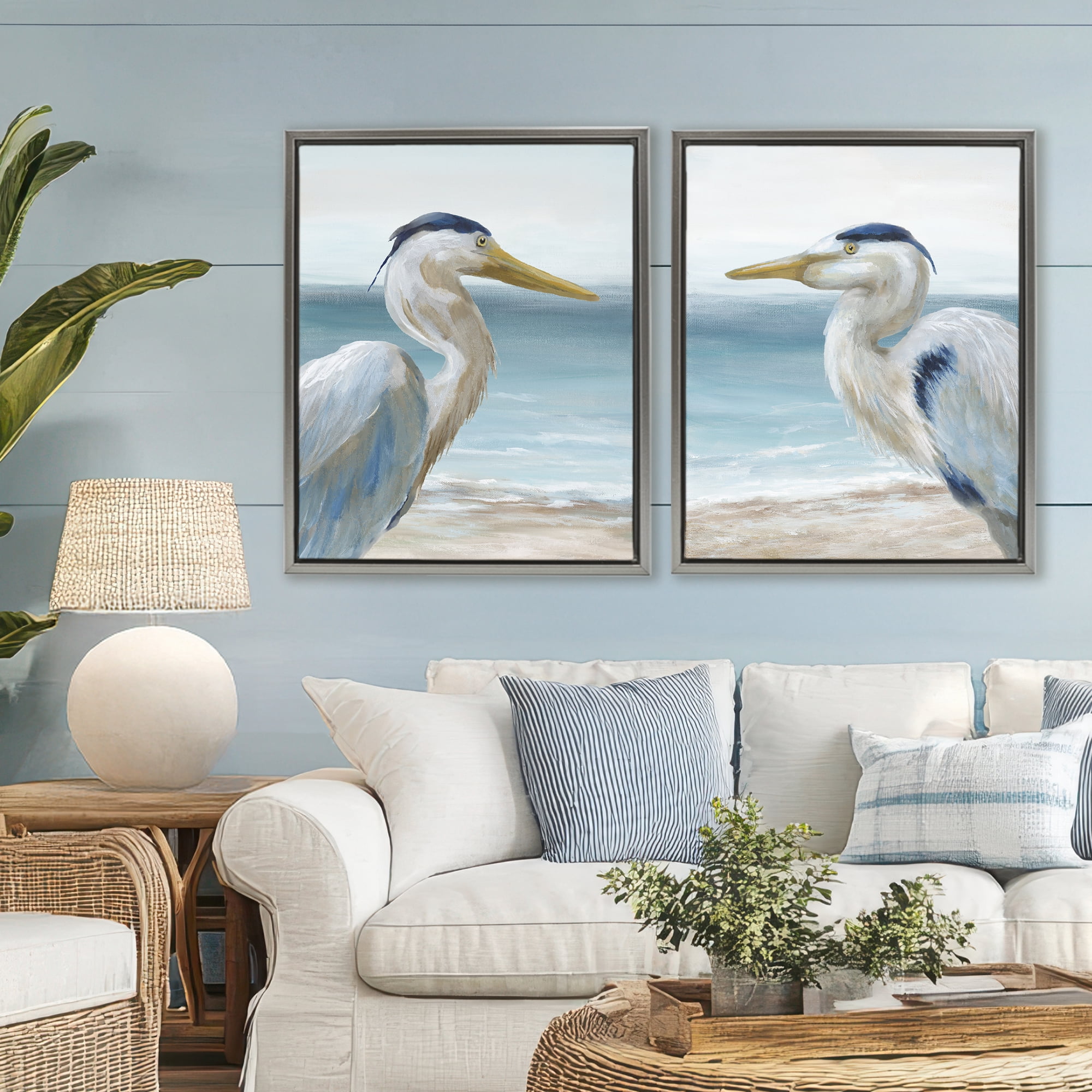 Stupell Industries Tranquil Gaze Herons 2 Piece Gray Framed Floater Canvas Set, design by Nan