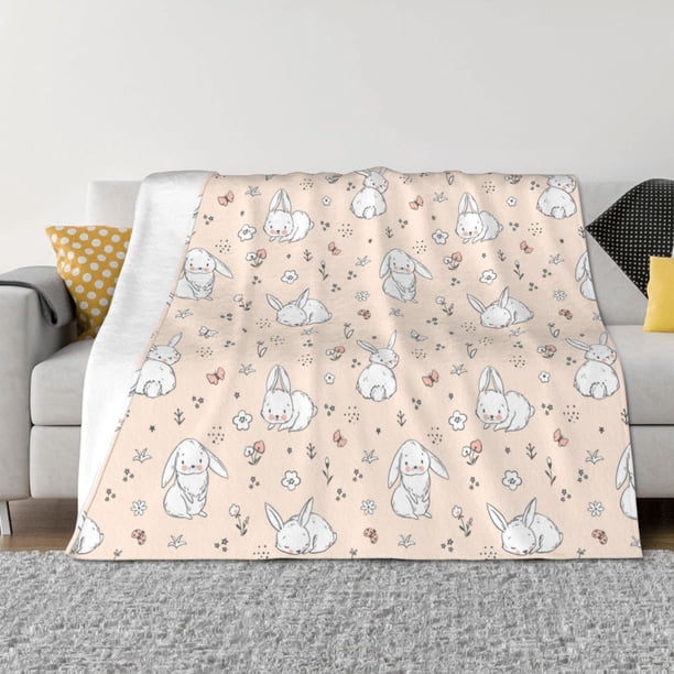 Balery Cute Rabbit Manta de Franela con Dibujo, Lujo Ultra Suave y Cálido, Antipelusa y Resistente a las Arrugas para Cama, Sofá, Camping -80"x60"