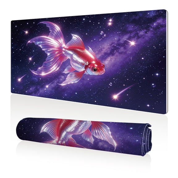 LIVEKEY Mouse Pad 80x40cm Extra Large Non Slip Stitched Edges Full Coverage Durable Easy Clean Galaxy Goldfish Space Art for Gaming Office