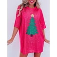 thumbnail image 2 of Cathery Women's Sequin Glitter Shirt Dress Christmas Tree Graphic 3/4 Sleeve Mini Dresses Party Club Loose Short Dress, 2 of 7