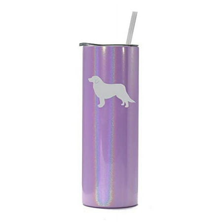 

20 oz Skinny Tall Tumbler Stainless Steel Vacuum Insulated Travel Mug Cup With Straw Great Pyrenees Dog (Purple Iridescent Glitter)
