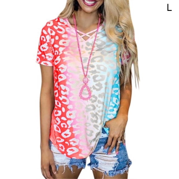 Camiseta con cuello en V y manga corta para niña, camiseta con estampado de verano para mujer, rojo, L Vogacara AP001867-11