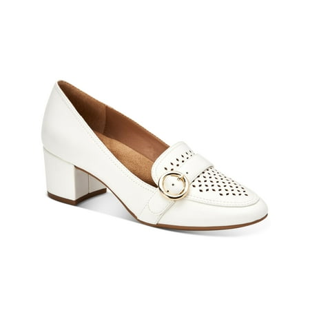 

GIANI BERNINI Womens White Cushioned Buckle Accent Perforated Inndee Round Toe Block Heel Slip On Loafers Shoes 9 M