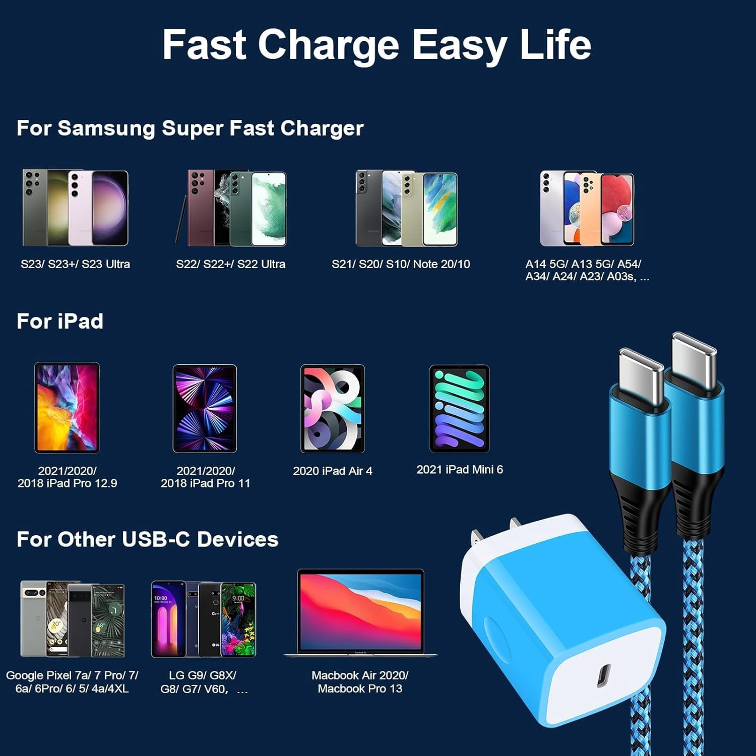 NeoMart Type C Phone Fast Charger for Samsung Galaxy Z Flip7 FE 7 6 5 4 3 Z Fold7 6 5 4 A16 5G A15 A35 A25 A55 A56 S25 Ultra S24 S23 S22 S21,9a,9 Pro XL Fold,9,8,Wall Charger Cube USB C Cable 6FT