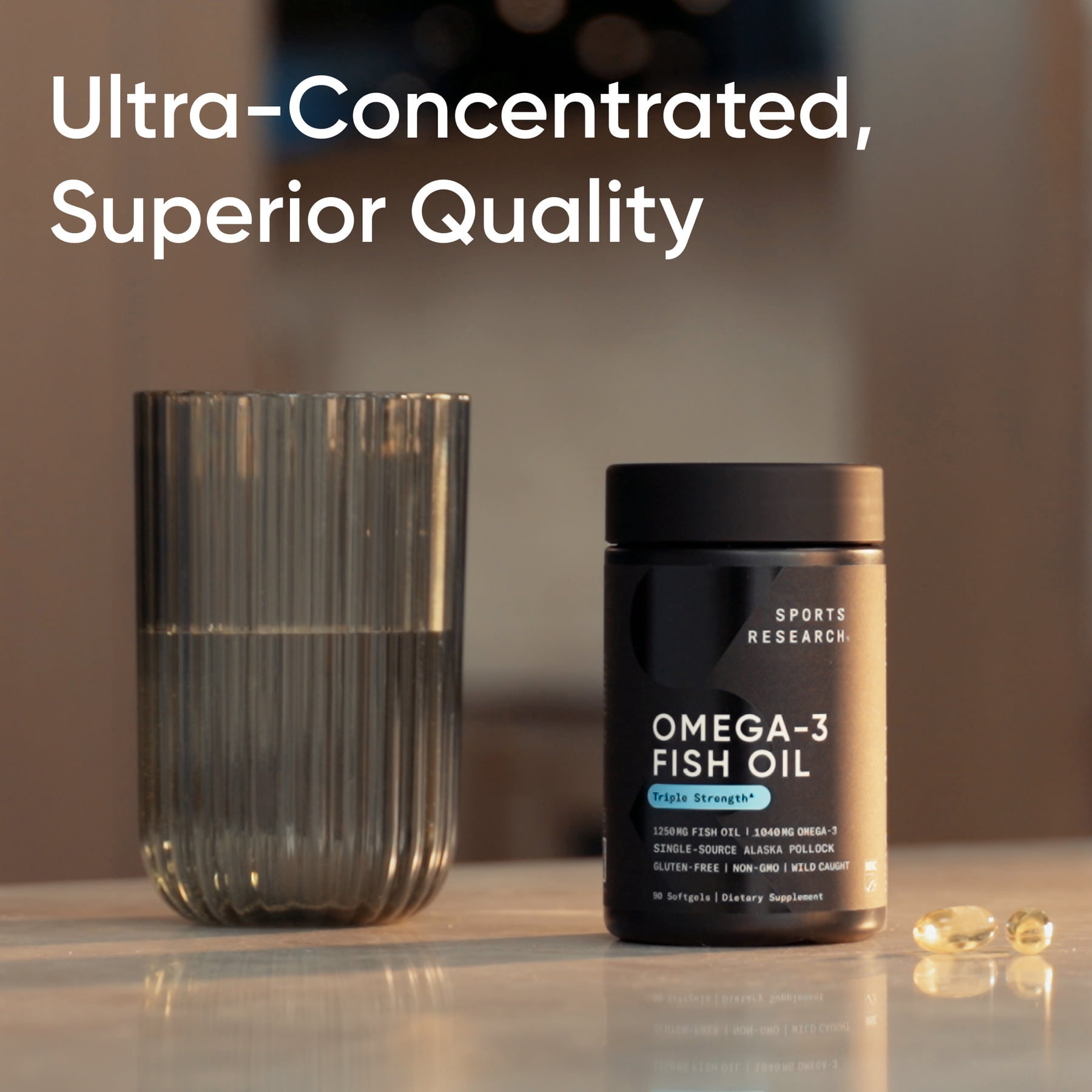 Sports Research® Triple Strength Omega 3 Fish Oil 1250mg Wild Alaska Pollock Burpless (30 Softgels)