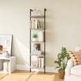 thumbnail image 5 of Ladder Shelf 5-Tier Wood Wall Mounted Bookshelf with Metal Frame Vintage Open Display Organizer Rack Leaning Storage Shelves for Living Room Bedroom Home Office Greige, 5 of 8