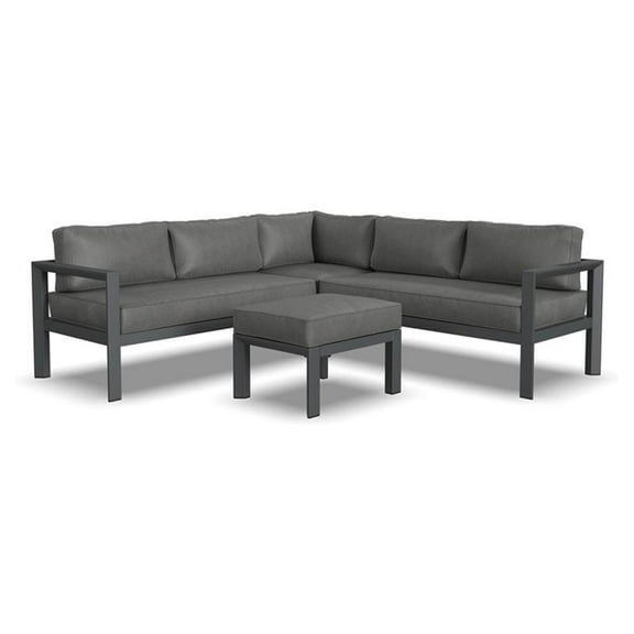 Pemberly Row Aluminum & Fabric 5-Seat Sectional with Ottoman in Gray