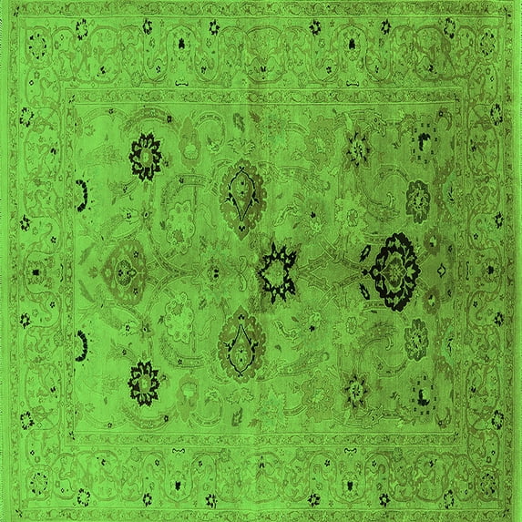 Ahgly Company Indoor Square Oriental Green Industrial Area Rugs, 8' Square