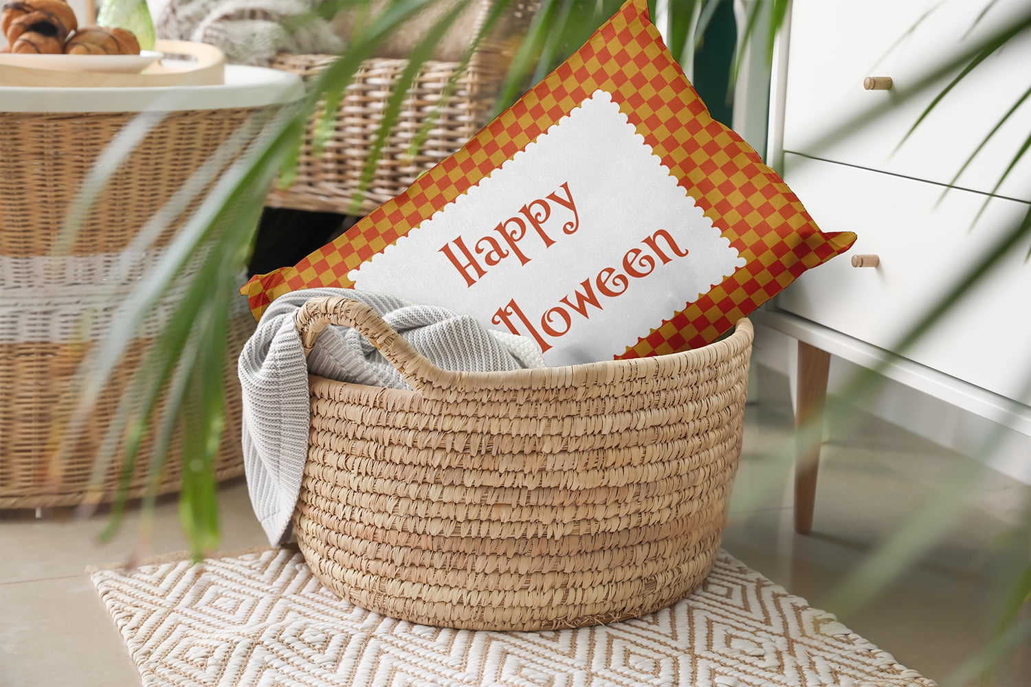 20" x 14" Simply Daisy Halloween Happy Halloween Checks Polyester Indoor/Outdoor Pillow, Rust Qty 1