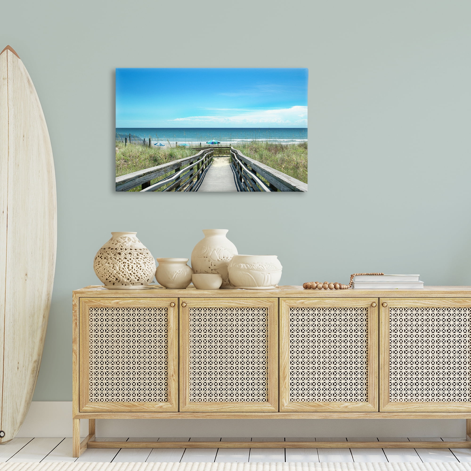 Stupell Industries Bridge to Beach View Landscape Photography Gallery Wrapped Canvas Art Print Wall Art, 36 x 24