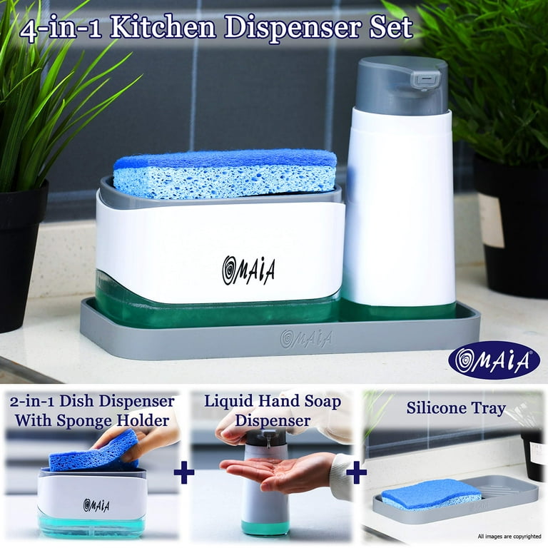  OMAIA Dish Soap Dispenser for Kitchen Sink - Blue Kitchen  Gadgets 2023 - dishwashing Liquid Dispenser for Kitchen - Sink Countertop  Organizer - Kitchen Soap Dispenser with Sponge Holder : Home & Kitchen