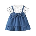thumbnail image 6 of Afuyipoi Toddler Girls Summer Short Sleeve Denim Dress (6 Months-4 Years) Fashion Polka Dot Print Bowknot Cowboy Skirt for Daily Play Black 18-24 Months, 6 of 7