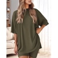thumbnail image 4 of Women'S Two Piece Lounge Set 2025 Summer Casual Oversized Shirts Biker Shorts Green L, 4 of 8