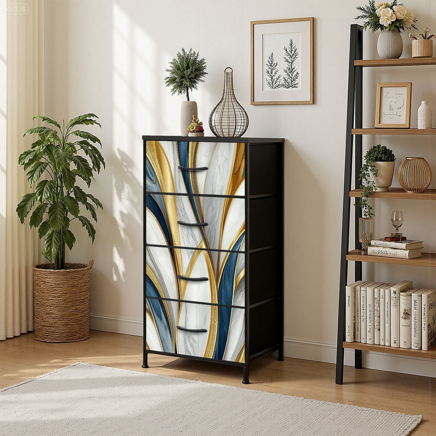 Kanworse 4 Drawer Fabric Dresser for Bedroom Abstract luxury marble art marbling Chests of Drawers for Closet Organizers Storage