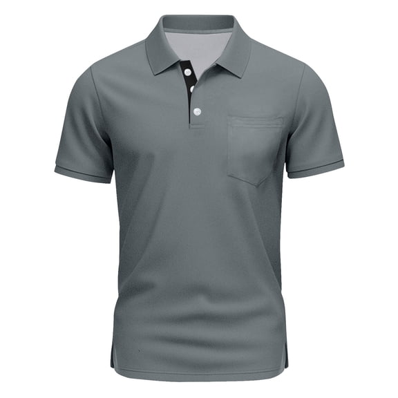 Mens Fashion Polo Shirts Cotton Classic Short Sleeve Thermal Button Shirt with Pocket Dark Gray 4XL