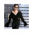 thumbnail image 4 of Women'S V-Neck Ruffle Trendy Autumn Fashion Long Sleeve Blouse Dressy Casual Outfits Tops Black L, 4 of 7