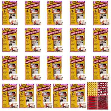 Freez-A-Frame Magnetic Photo Pocket 2.5 x 3 .5 (Wallet size) Pack of 20 + crapbooking Stickers 4 Pages of Emojis, Quotes, Letters & Numbers - Awesome Photo Frame Bundle