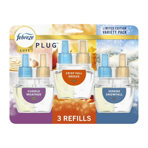 Febreze Plug In Air Freshener, Odor-Fighting Scented Oil Refill, Air Fresheners For Home And Bathroom And Kitchen, Long Lasting For Strong Odors, Premium Holiday Mix, 0.87Oz Refills, 3 Count