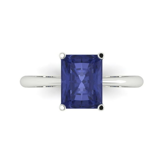 Solitaire Engagement Ring for Women - 2.5ct Simulated Tanzanite in 18K White Gold Promise Ring