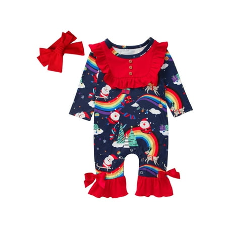 

LisenraIn Baby Girls Christmas Rainbow Romper Ruffle Jumpsuit Playsuit
