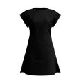 thumbnail image 4 of 2025 Vestido ajustado plisado liso para mujer: cuello en V, manga corta, largo mini con diseño acanalado sin costuras., 4 of 5