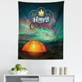 thumbnail image 1 of Happy Camper Tapestry, Aurora Borealis Night Sky and Tent Bonfire Typography Nature Themed Print, Fabric Wall Hanging Decor for Bedroom Living Room Dorm, 5 Sizes, Multicolor, by Ambesonne, 1 of 1