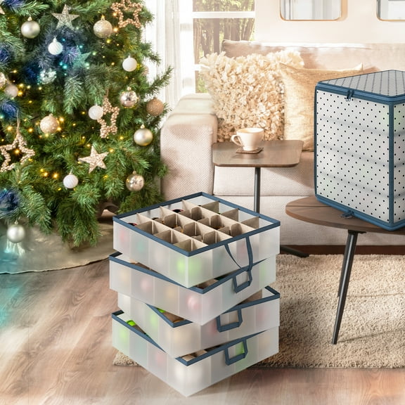 LammaLoe Ornament Storage Box, 64-Count Christmas Ornament Storage , Foldable Holiday Ornament Organizer with Handles, Durable PVC Plastic