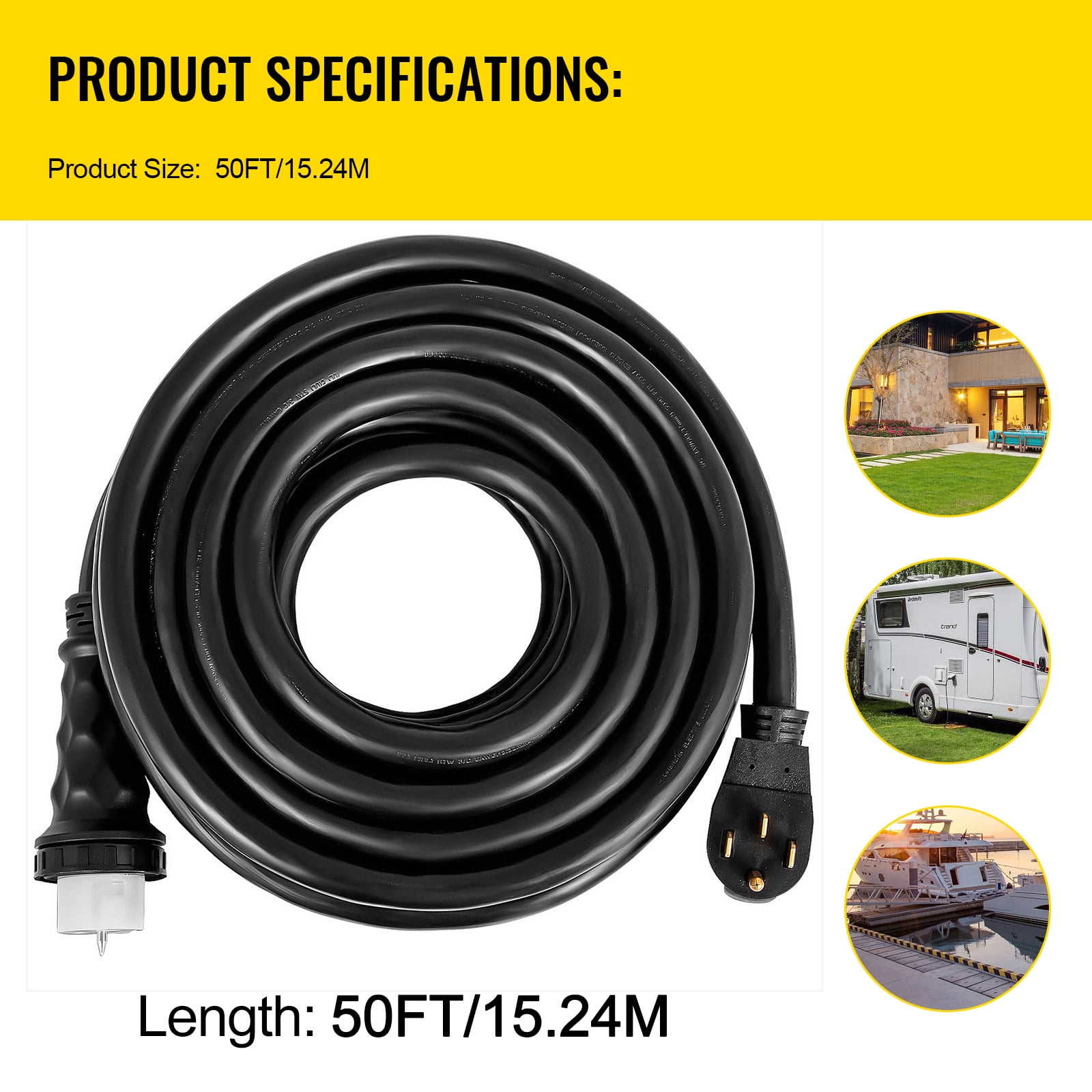 KFFKFF 50 Ampel generator extension STW 6/3 + 8/1 125V 250V certification generator power line N14-50P & SS2-50R & CS6364 twisting connector (50FT 50AMP)